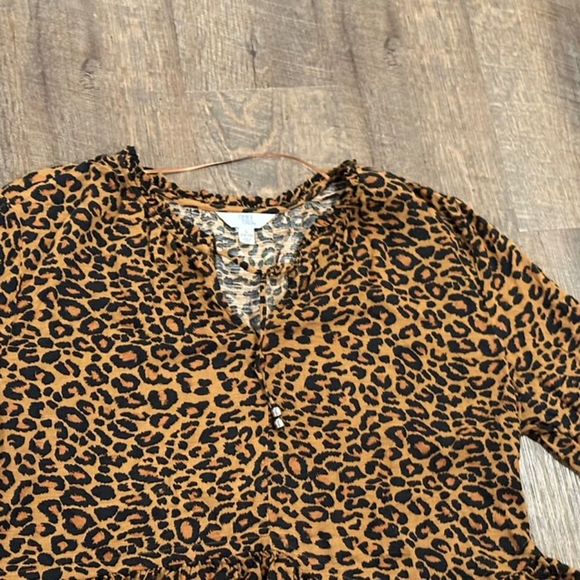 TIME AND TRU LARGE BROWN Peasant Leopard Print Boho Blouse Top L/G 12-14 - Picture 6 of 8